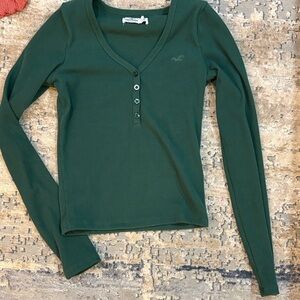 Hollister Forest Green V-Neck Blouse